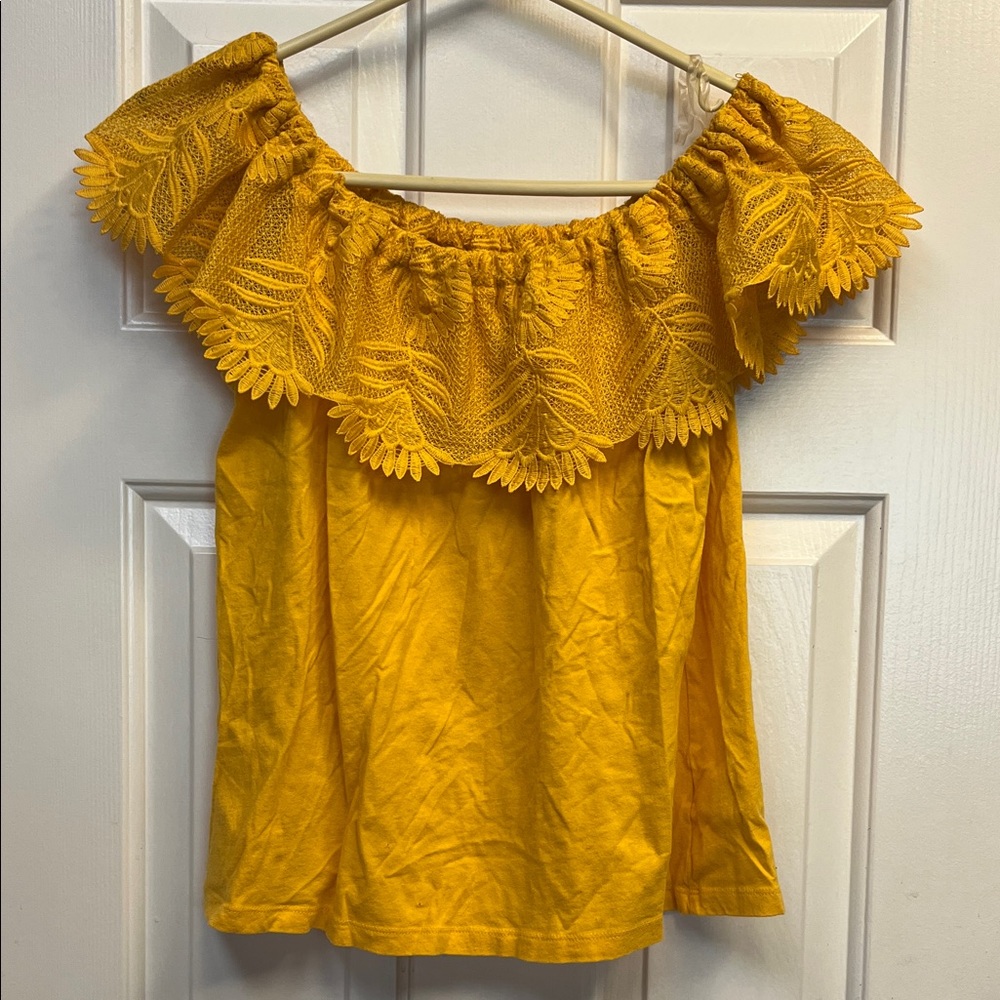 A New Day Yellow Off-Shoulder Lace Trim Top S
